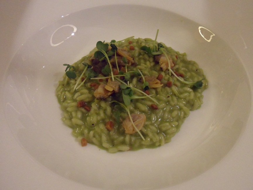 Risotto con clorofilla di prezzemolo e vongole al lime