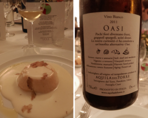 Oasi Picolit e tortino di zucca su cremoso di Montasio e tartufo