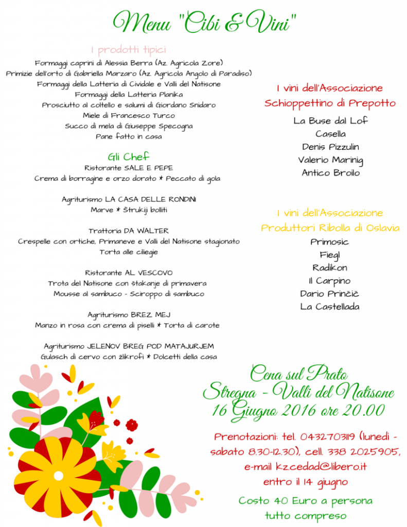 Menu Cena sul Prato 2016